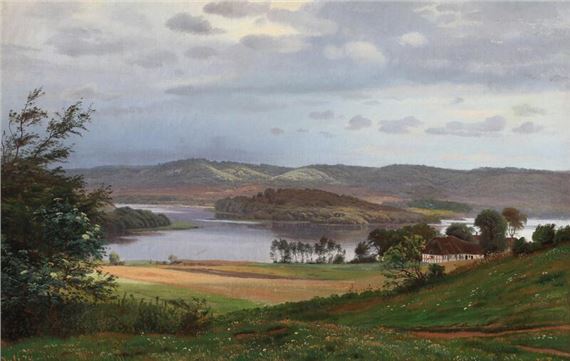 Landscape with views of Juelsø by Harald Frederik Foss, 1874