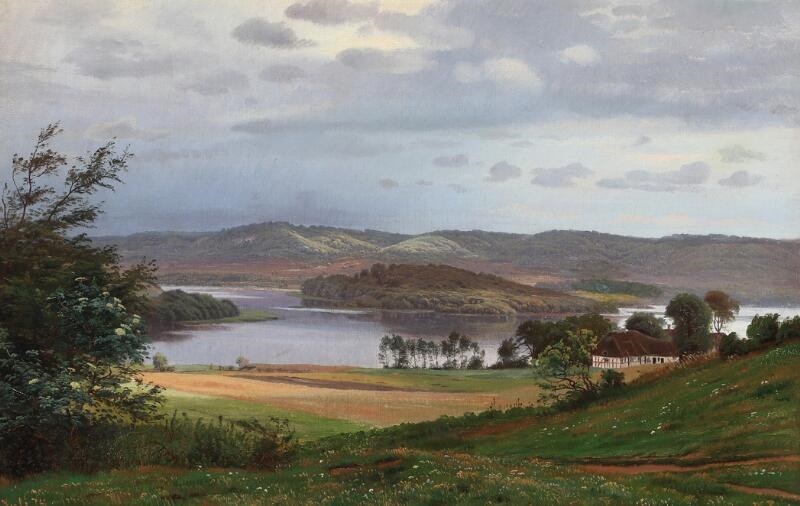 Artwork by Harald Frederik Foss, Landscape with views of Juelsø, Made of Oil on canvas