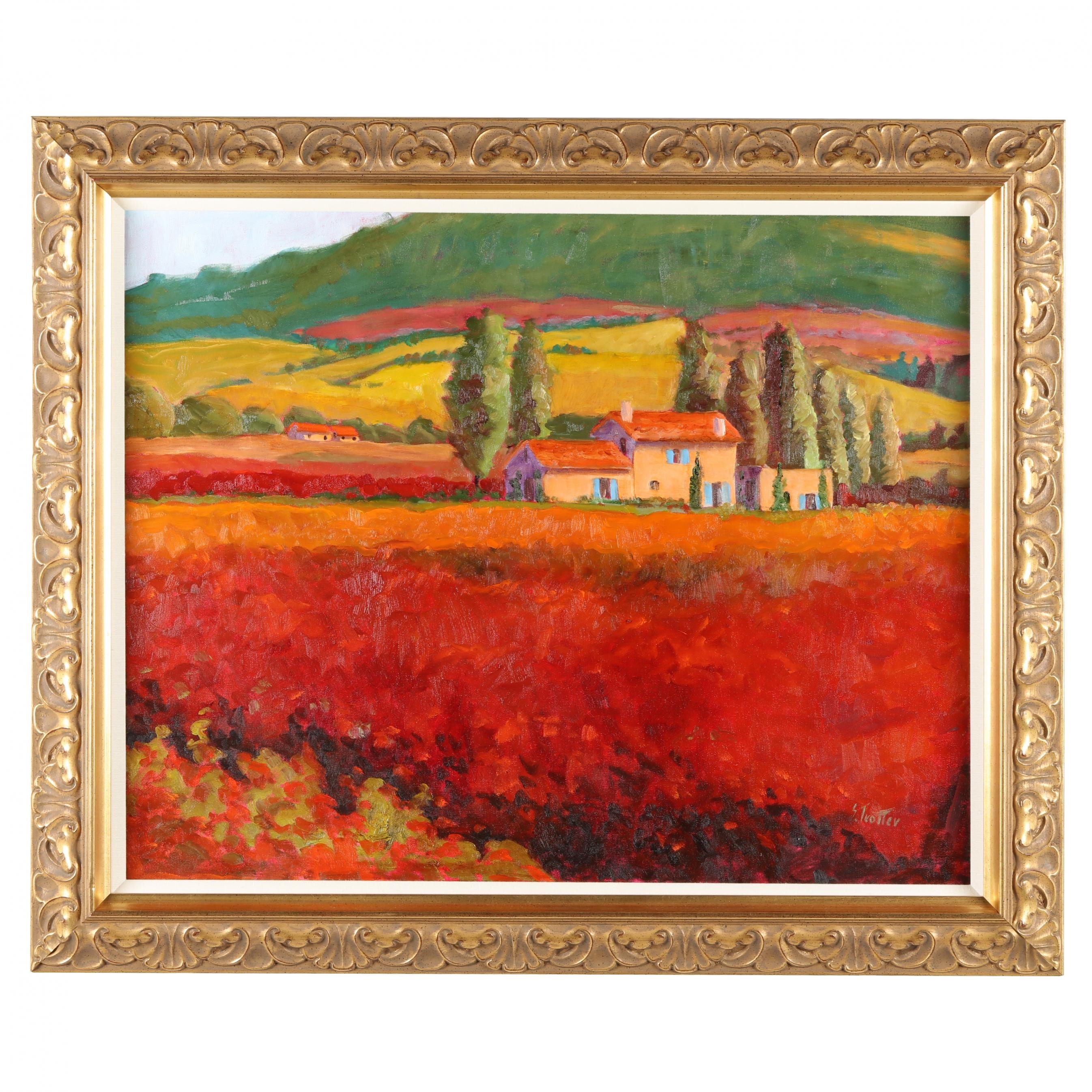Artwork by S. Trotter, Italian Landscape with Hillside Cottages, Made of Oil on canvas