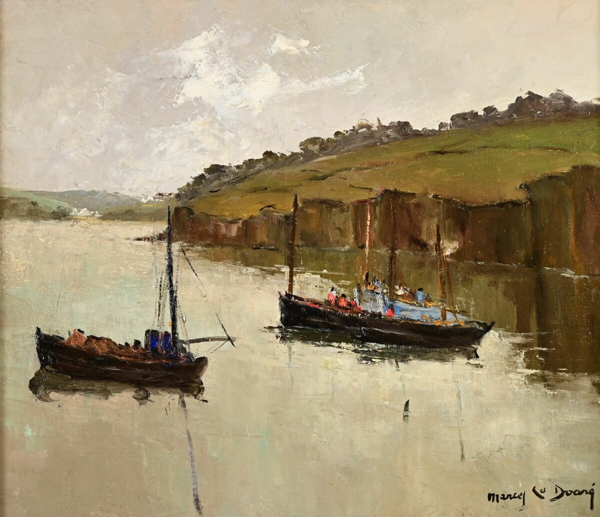 Artwork by Marcel Le Doare, Bateaux aux amarres, Made of Oil on canvas