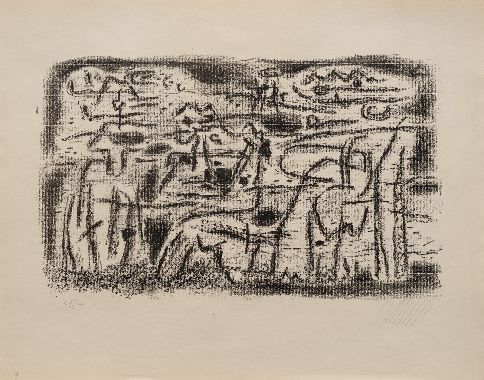 Artwork by Willi Baumeister, Enkidu ist zu Erde geworden, Made of Lithograph on paper