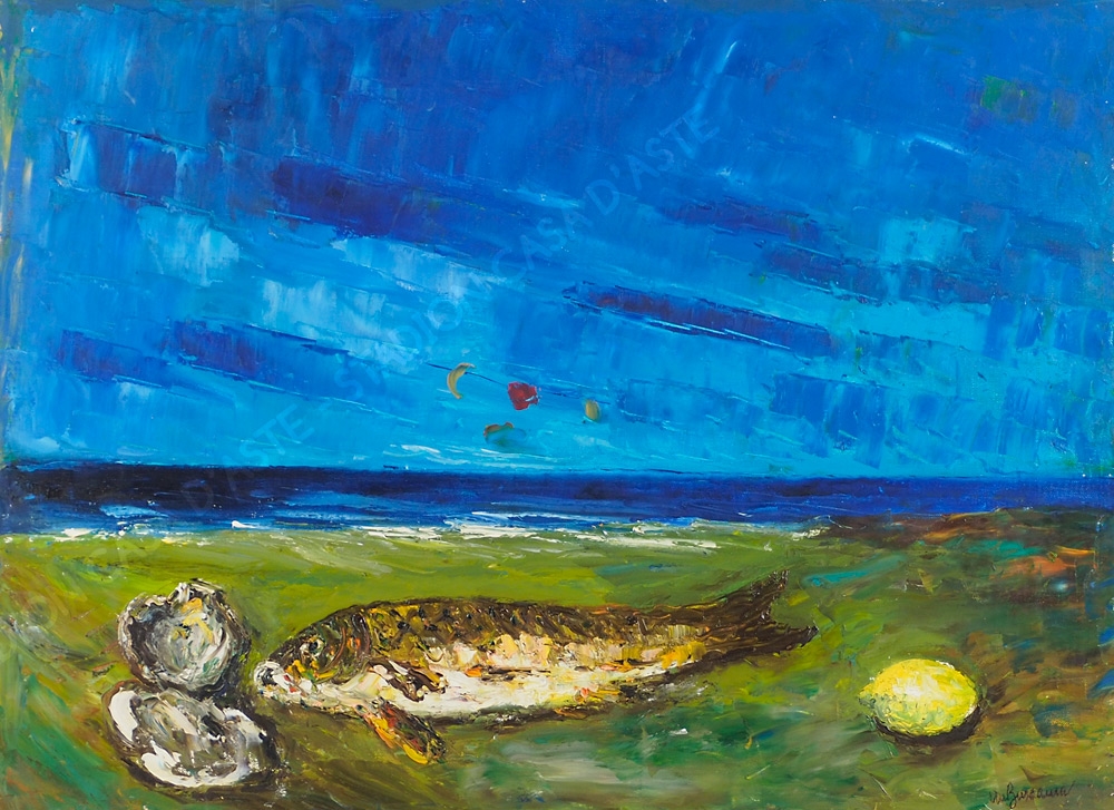 Artwork by Antonio Buzzanca, Natura morta sulla spiaggia, Made of oil on canvas