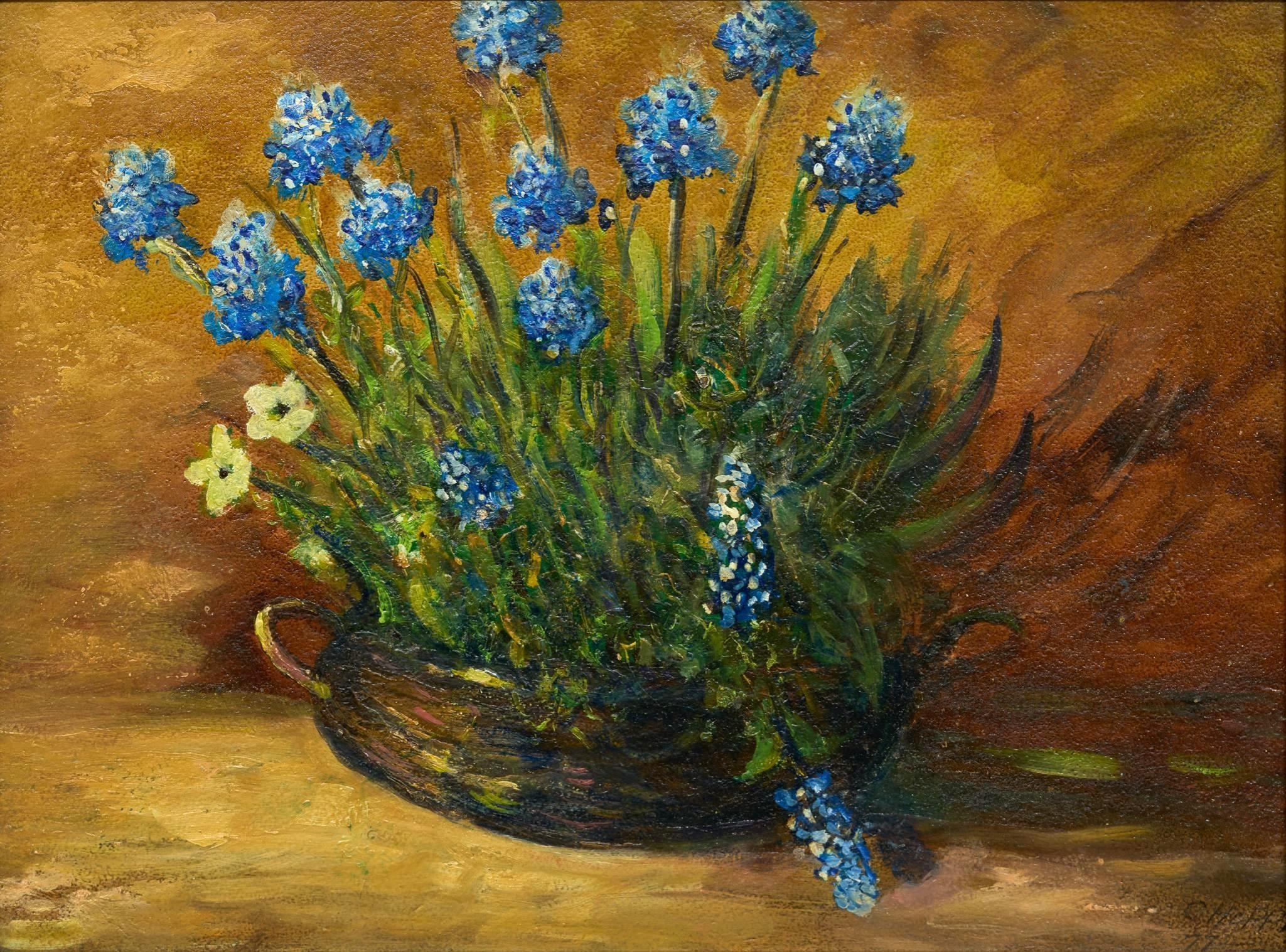 Artwork by Carl Thomas Hoppe, Still Life of Bluebonnets, Made of oil on board