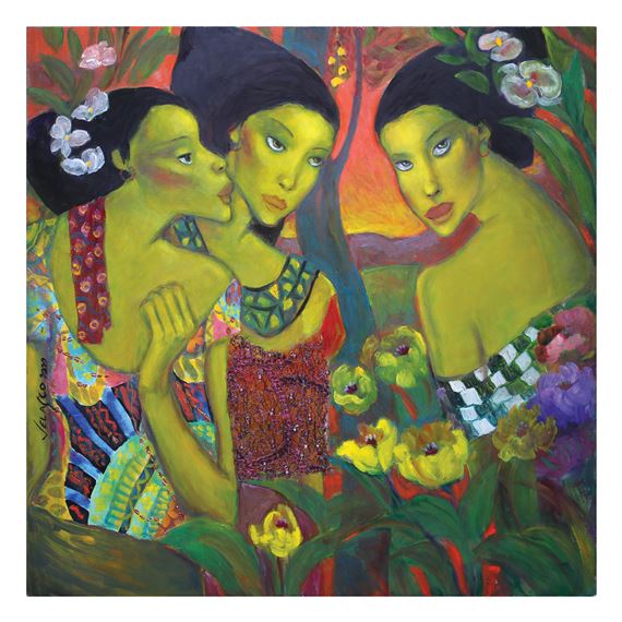 Ladies at the Flower Garden II by Lydia Velasco, dated 2020