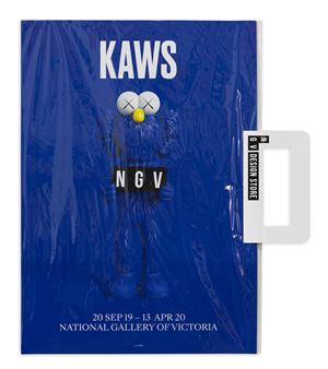 KAWS | Official exhibition posters for NGV, blue, pink and black