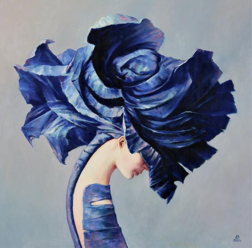 'Blue Flower', lady in blue by Karol Bak, 2004