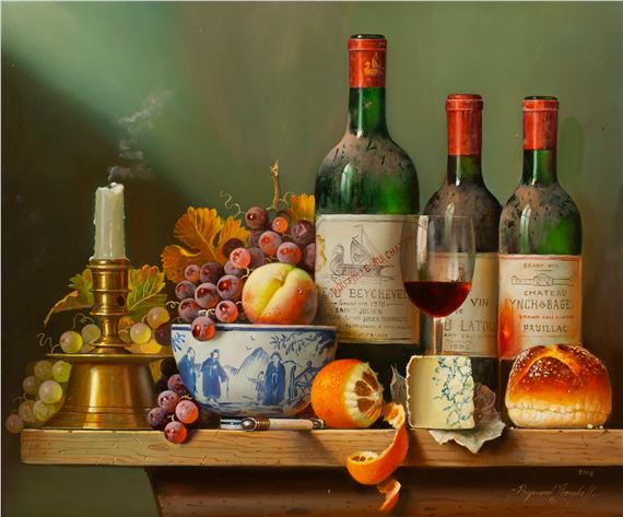 Raymond Campbell | Still life of a Chinese blue and white vase, fruit ...
