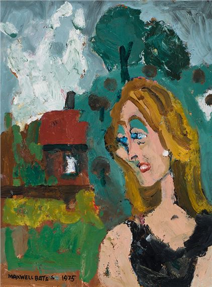 Untitled (Woman and House) by Maxwell Bennett Bates, dated 1975