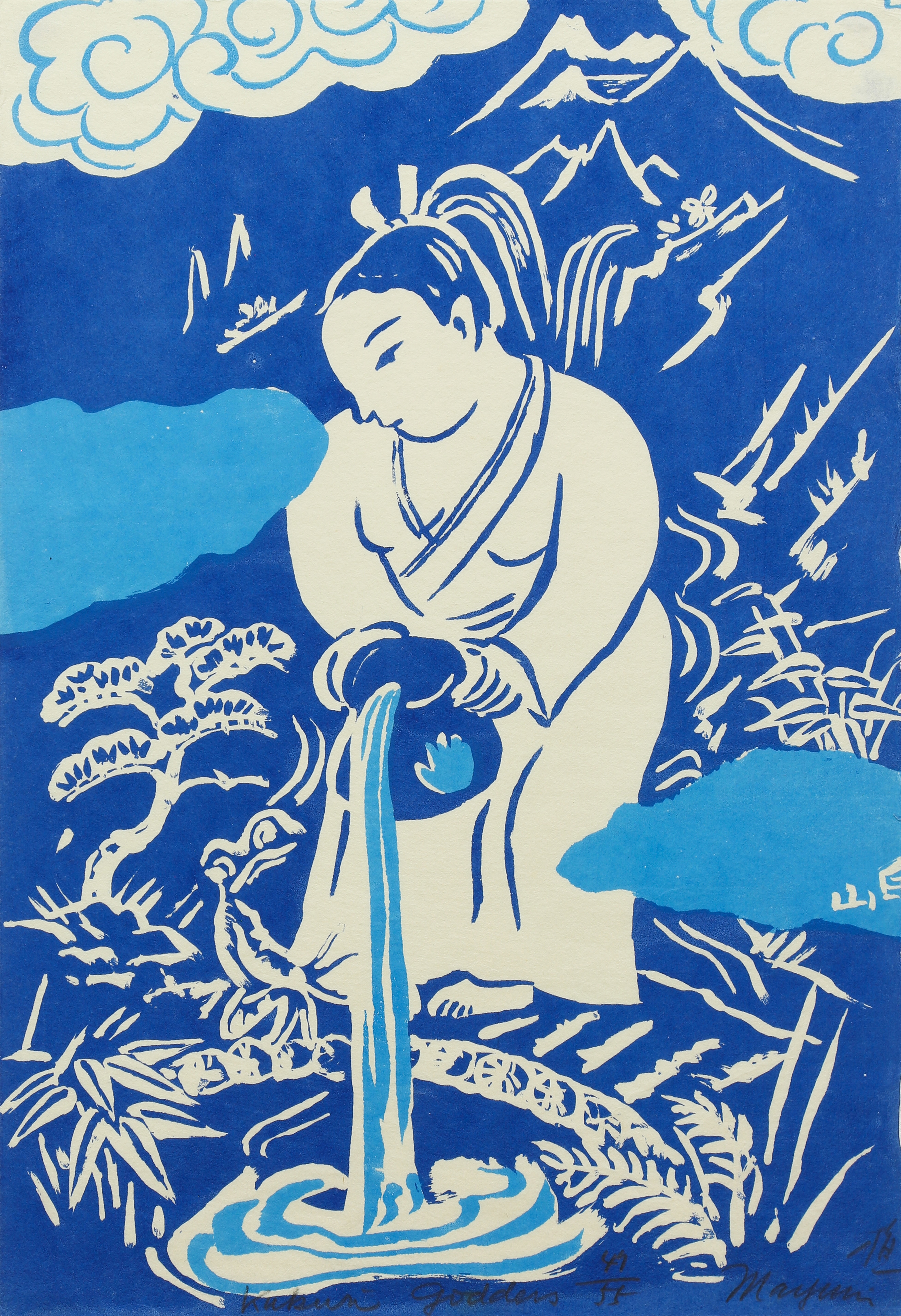 Artwork by Mayumi Oda, Kukun Goddess, Made of woodblock print in colors