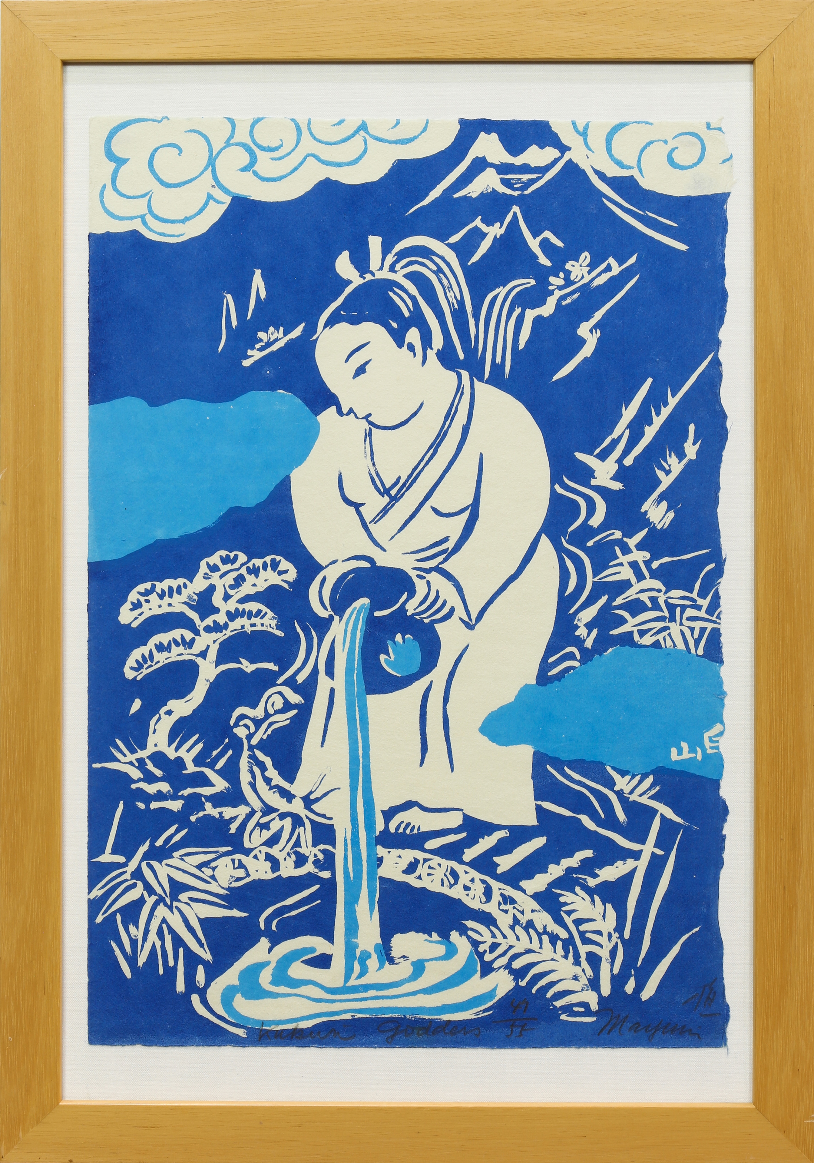 Artwork by Mayumi Oda, Kukun Goddess, Made of woodblock print in colors