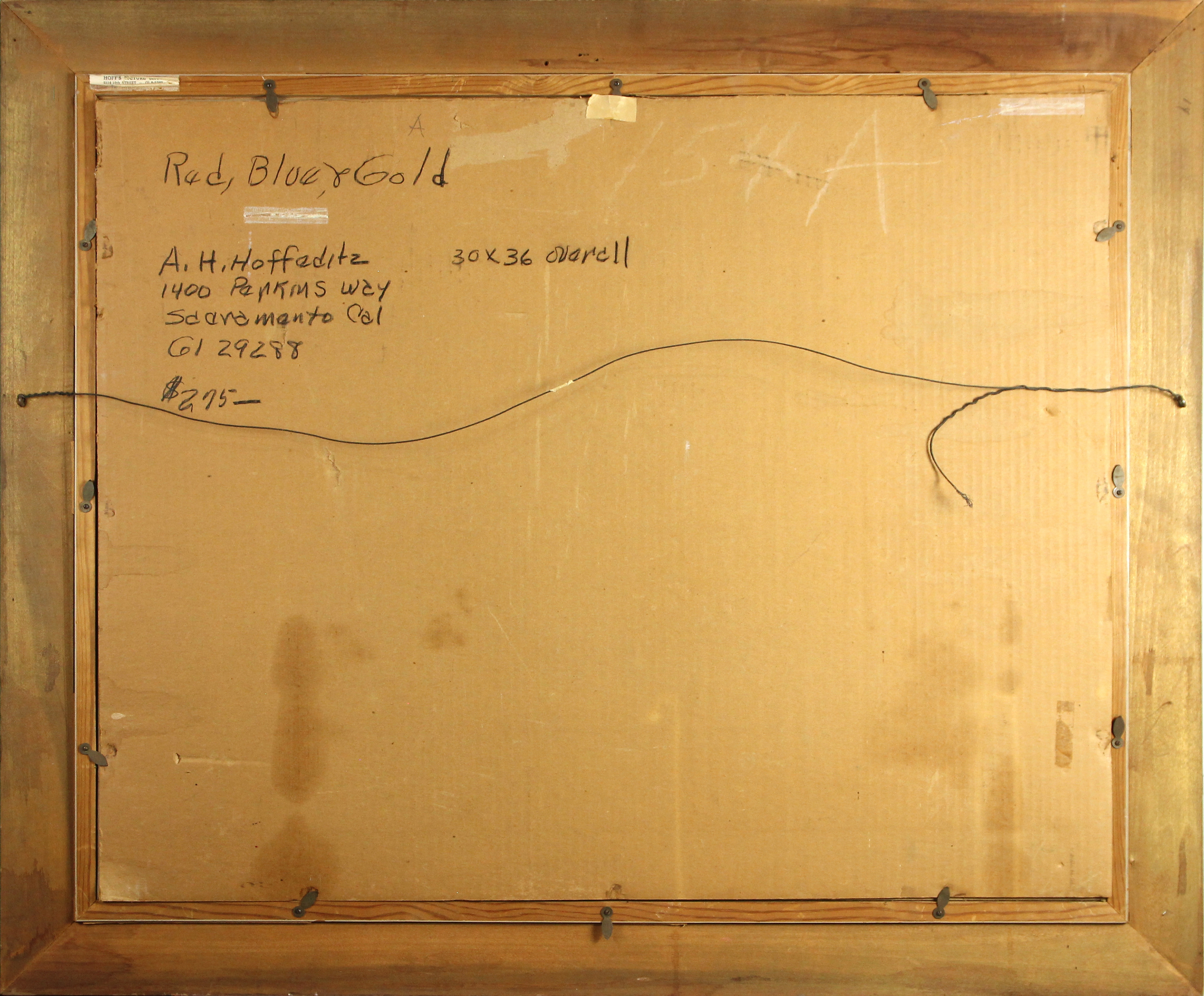 Artwork by A. H. Hoffeditz, Red Blue and Gold, Made of oil on masonite