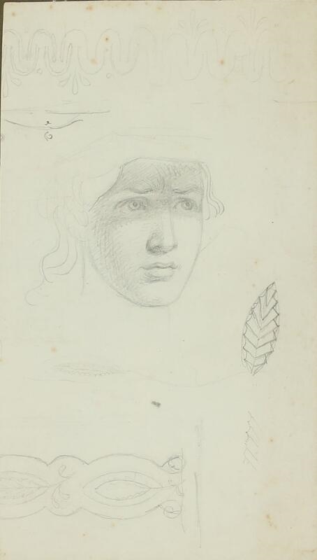 Various studies of ornaments and a young man screening his eyes with his hand by Carl Christian Constantin Hansen