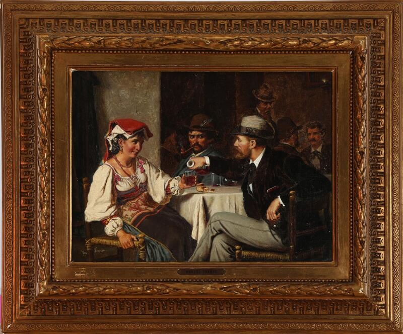 Artwork by Wenzel Tornøe, View from a Roman osteria with a young man flirting with a woman, Made of Oil on canvas