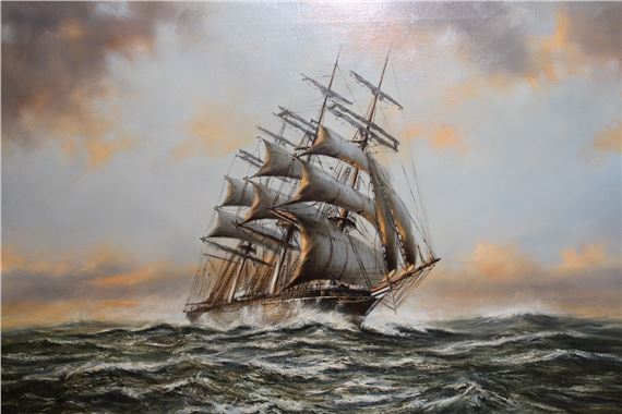 Three masted clipper at sea by Anthony Hedges