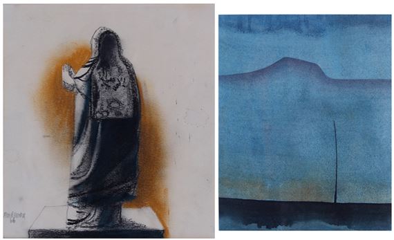 STONE FIGURE JAPAN; UNTITLED by Morris Broderson, 1966