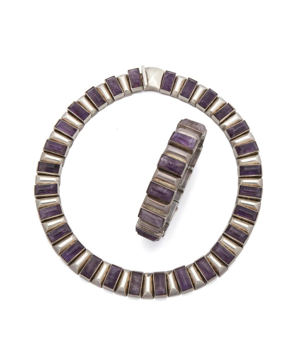 Artwork by Antonio Pineda, A set of sterling silver and amethyst jewelry, Made of silver
