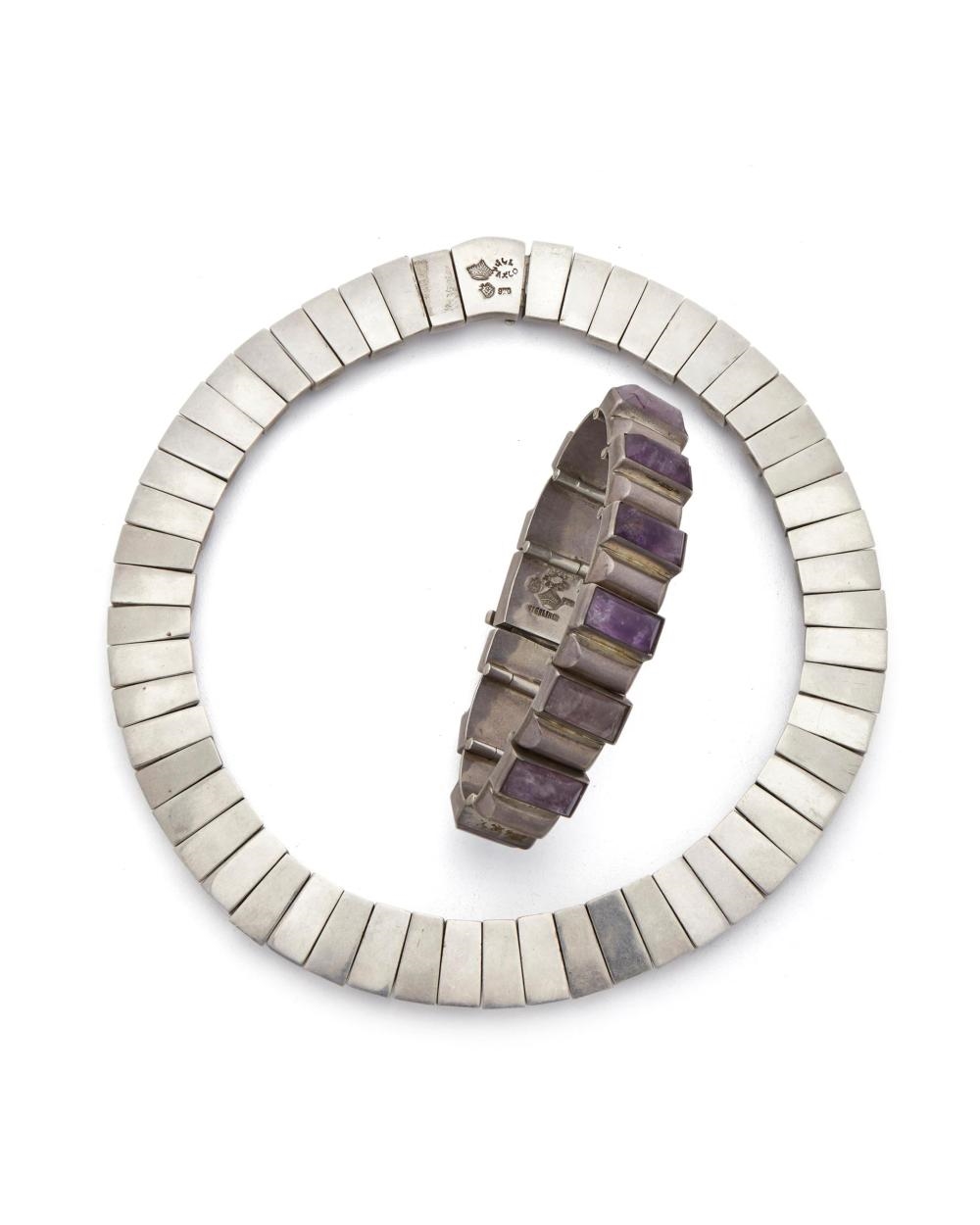 Artwork by Antonio Pineda, A set of sterling silver and amethyst jewelry, Made of silver