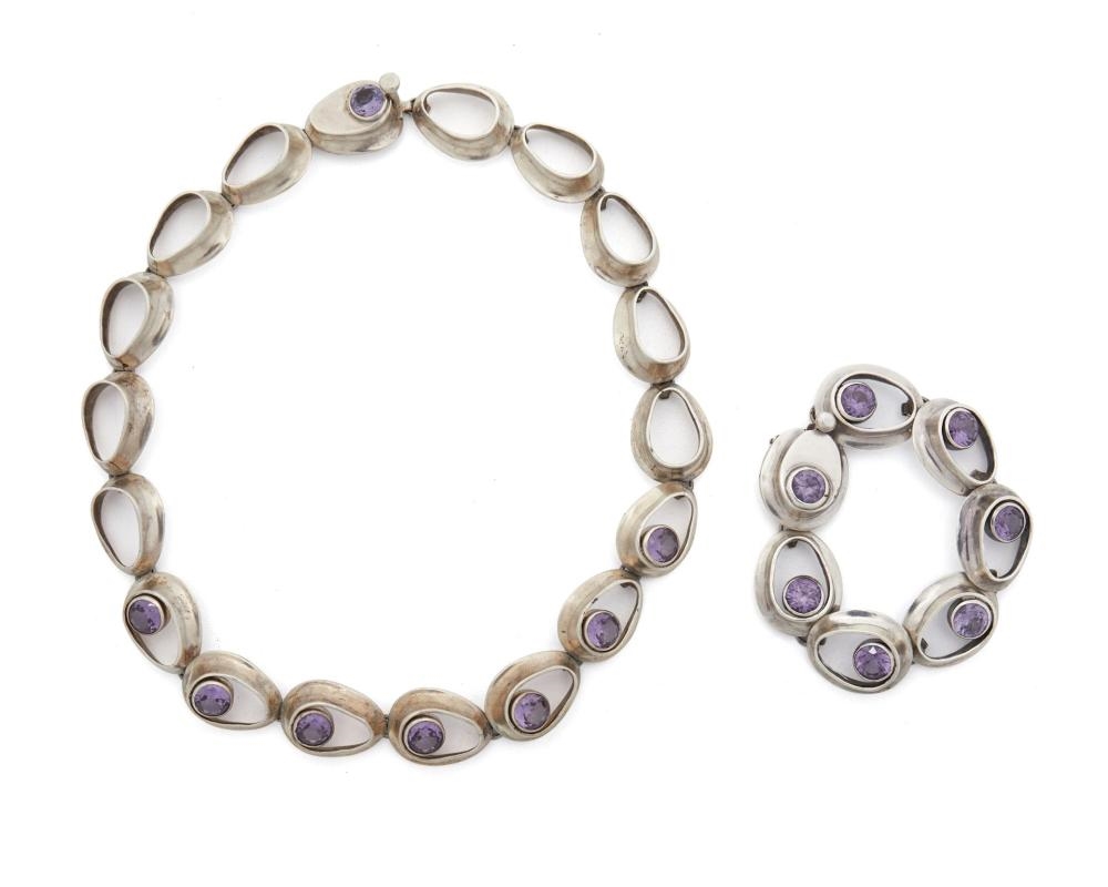 A set of sterling silver and synthetic sapphire jewelry by Antonio Pineda