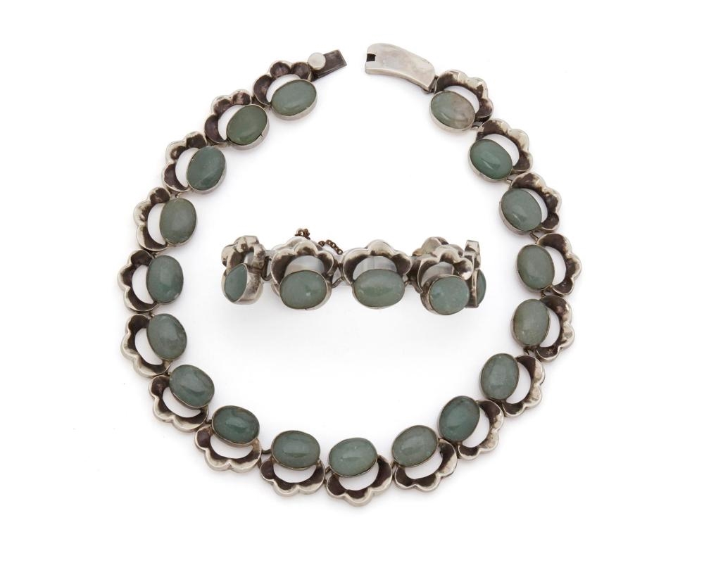 A set of sterling silver and aventurine quartz jewelry by Antonio Pineda