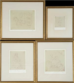 Suite of representing studies of characters, animals, carriages, etc. - Imre Goth