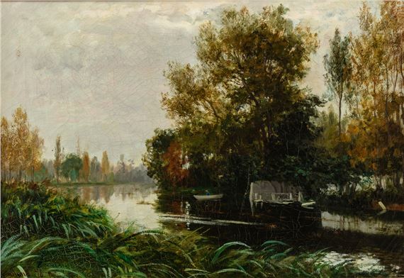 "Elvelandskap" by Johannes Martin Grimelund, 1876