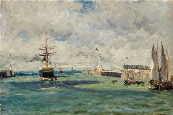 "Havneparti" by Johannes Martin Grimelund, 1886