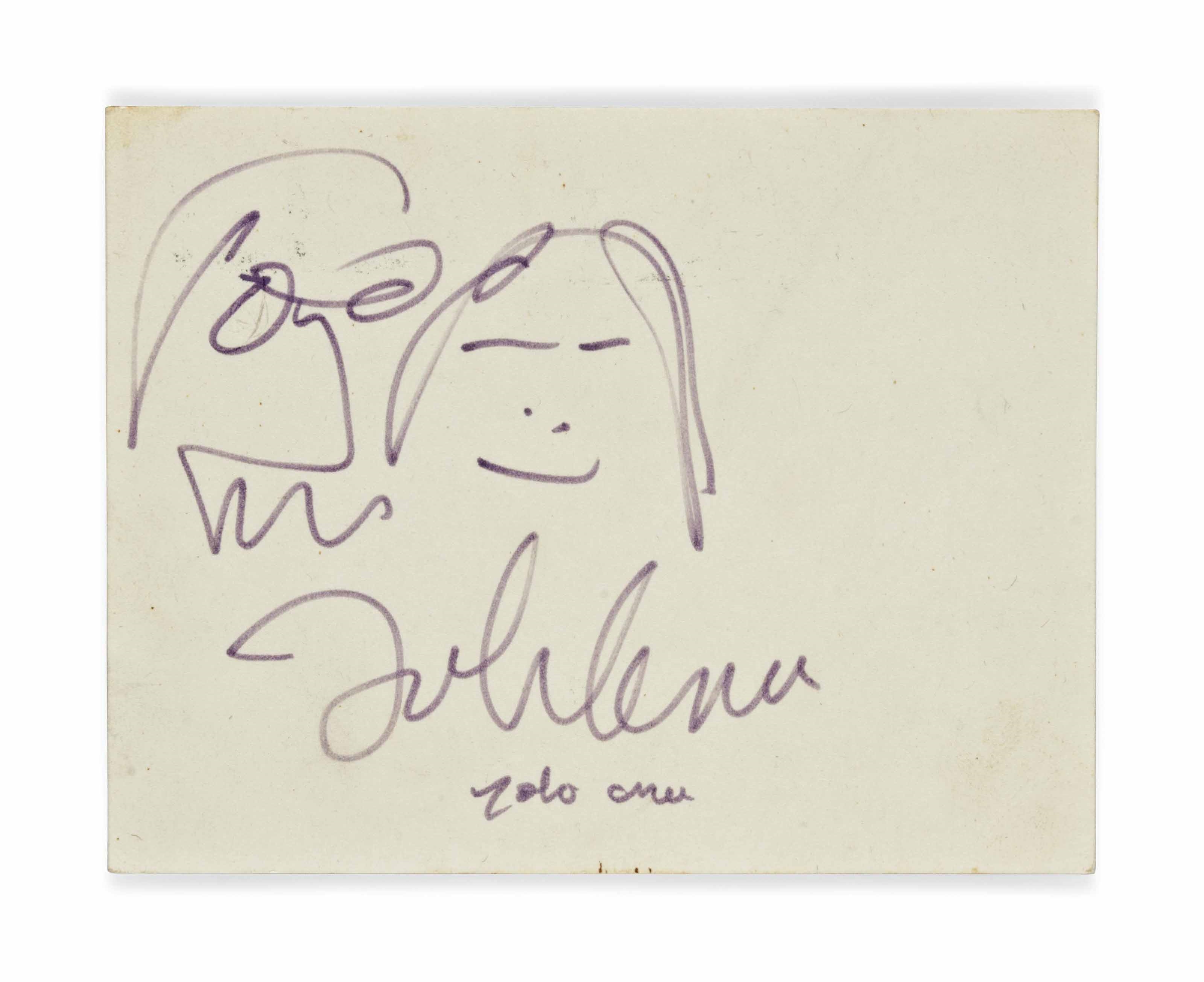 Artwork by John Lennon, An autograph postcard, Made of felt pen