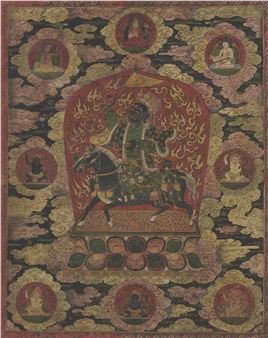 A rare thangka of a protector deity - Tibeto-Chinese School, 15th Century