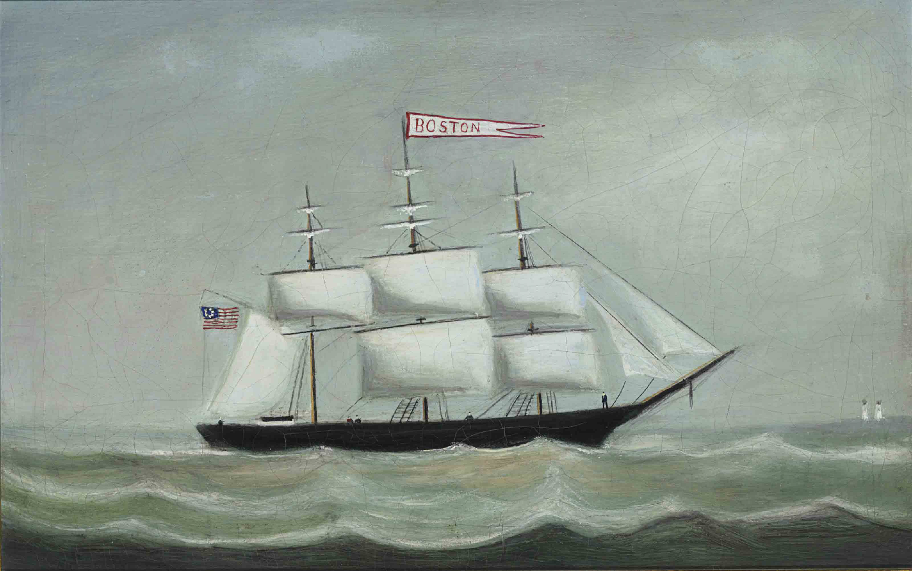 American School, 20th Century | Sloop with Boston Flags (20th Century ...