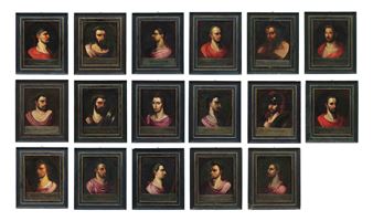Seventeen Roman Emperors: Julius Caesar; Octavian; Tiberius; Claudius; Nero; Galba; Otho; Vitellius; Vespasian; Titus; Domitian; Nerva; Trajan; Hadrian; Marcus Aurelius; Commodus and Pertinax - Italian School, 18th Century