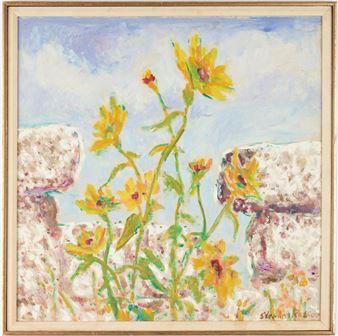 Sunflowers and Broken Stone Wall - Stephen Thomas Rascoe
