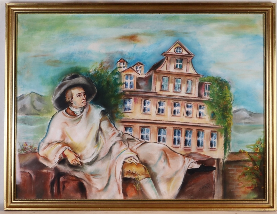 Artwork by Z. Planic, Goethe vor dem Goethehaus liegend, Made of Pastel chalk on paper