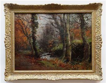 Autumnal woodland with stream - John Cuthbert Salmon