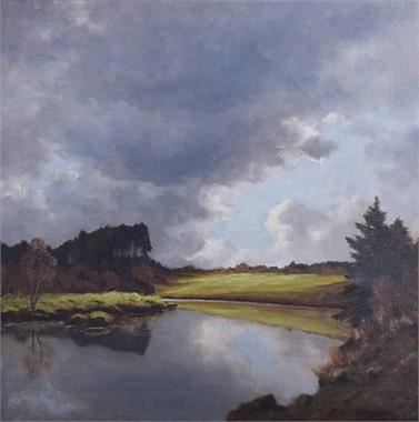 "Mittelgebirgslandschaft mit See" by Adolf Kapfhamer