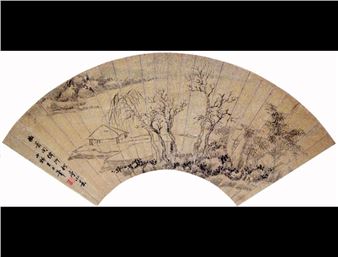 Motif of a literati hut by a winter river among dry trees - Kobayashi Mimata Hitsu