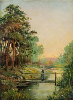 a figure on a wooden bridge - L. George