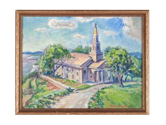 Architectural rendering of a chapel at The Principia College, Elsah, Illinois, from a bird's-eye view - Rudolph Tandler