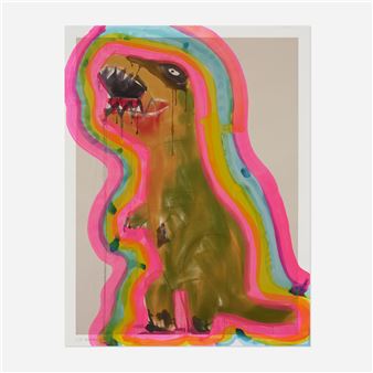 Ochre And Green T-Rex With Auras - Liz Markus