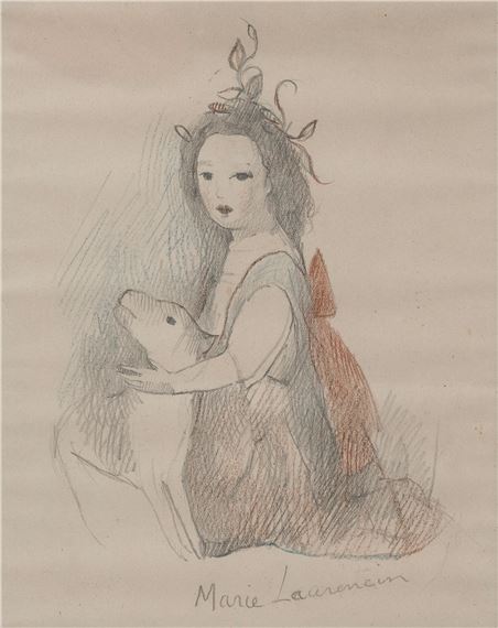Marie Laurencin、YOUNG GIRL WITH DOG Marie Laurencin | Young girl with a dog | MutualArt