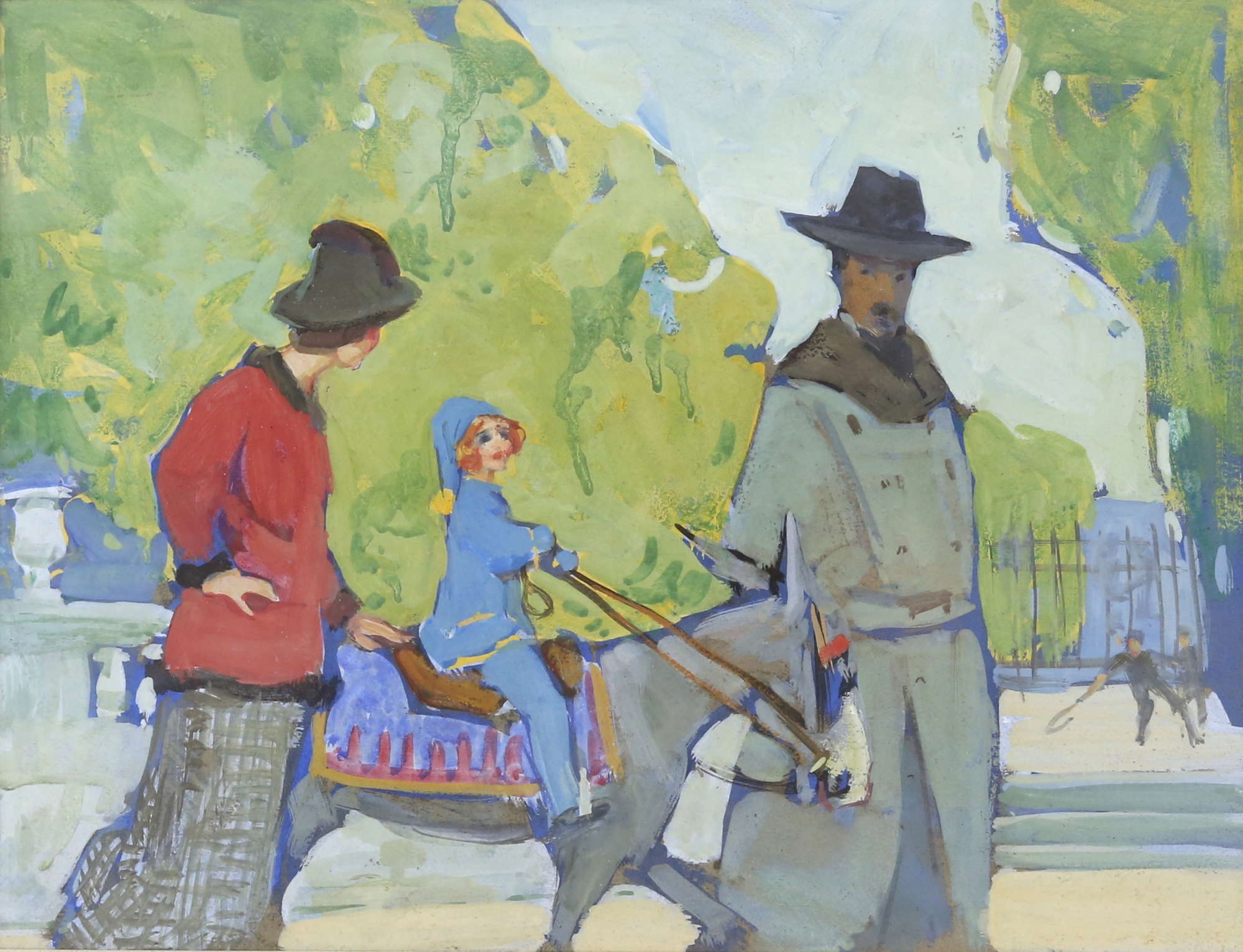 Artwork by Alfred Palmer, Figures by a Tall building, Made of Watercolour