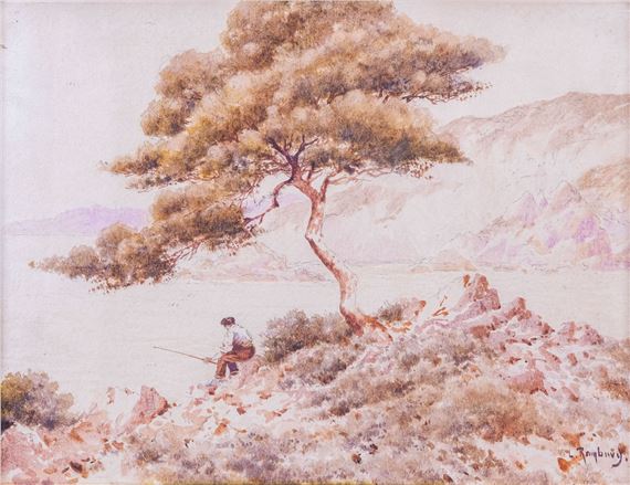 Fisherman under the pine tree by L. Rambaud