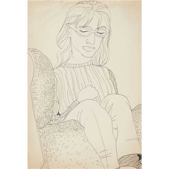 DRAWING OF A WOMAN WITH GLASSES by Alasdair Gray