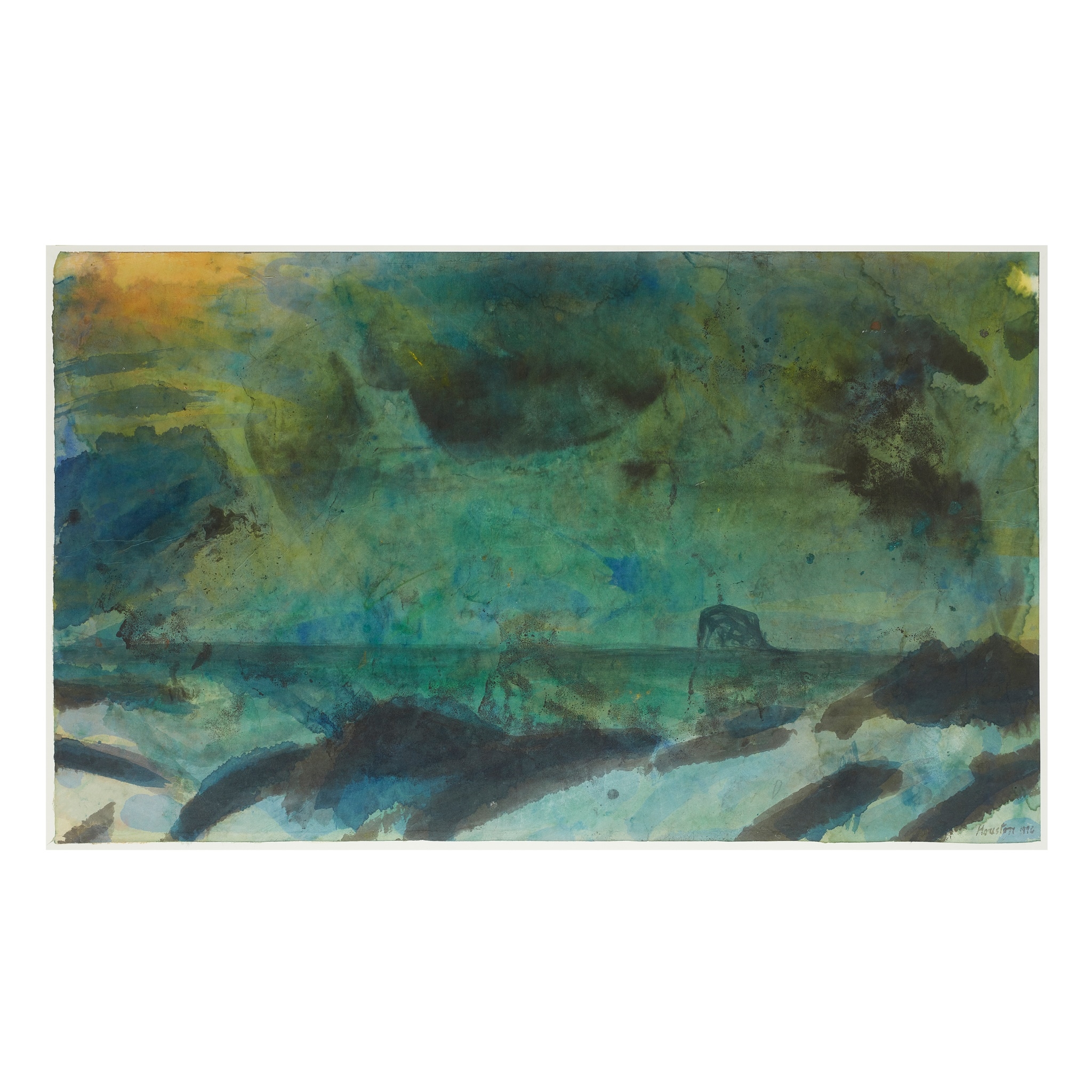 Artwork by John Houston, BASS ROCK AT DUSK, Made of watercolour