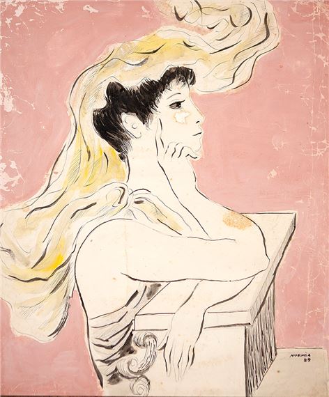 Menina no Balcão com Fundo Rosa