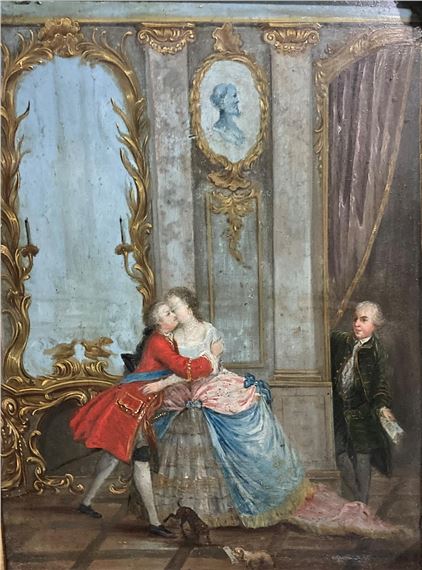 Le Baiser Surpris dans un salon rocaille by Charles Joseph Flipart