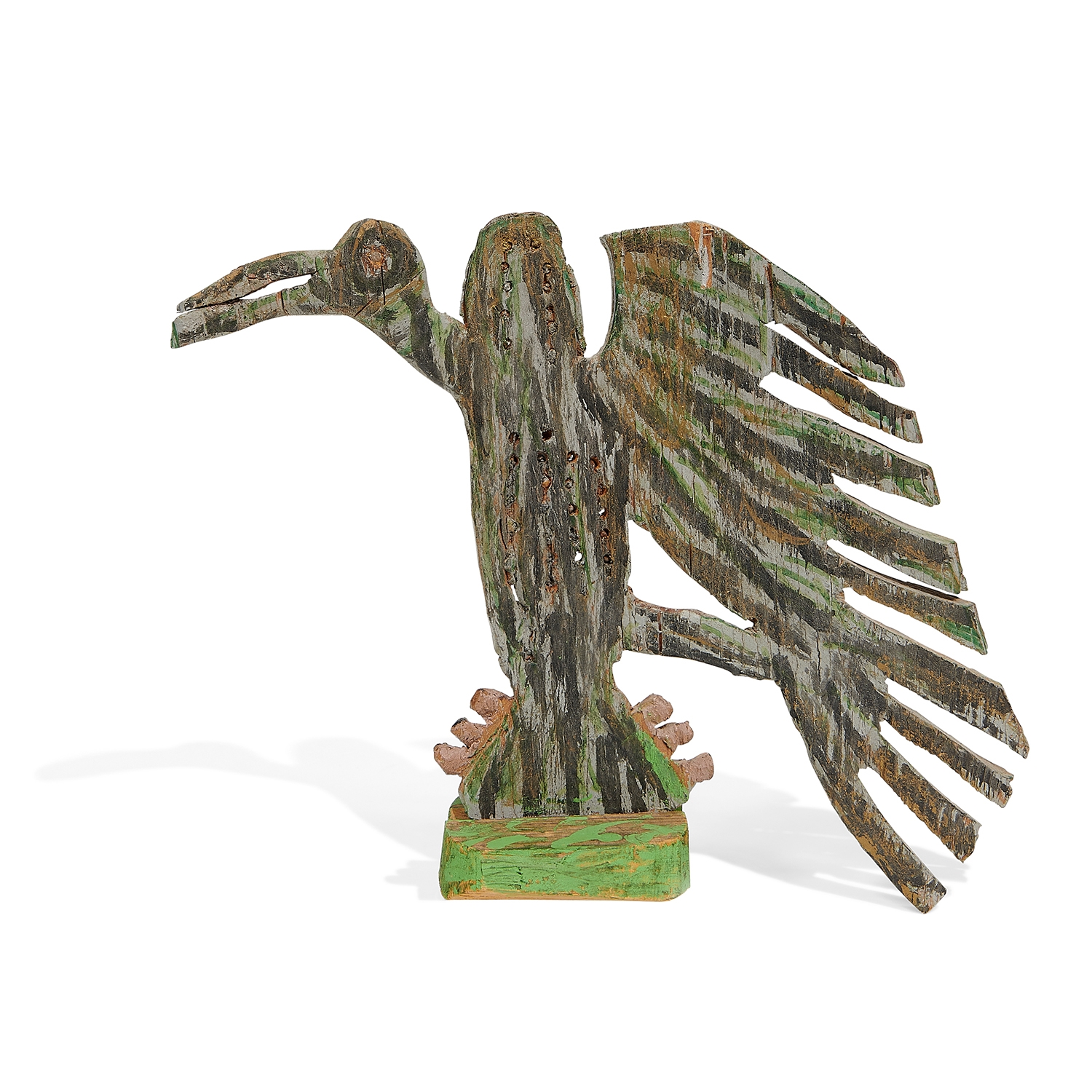 Artwork by Elijah Pierce, Buzzard with Chicks, Made of wood, paint and rhinestone