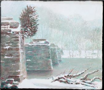 Snowy winter landscape overlooking an abandoned bridge - Daniel Anthonisen