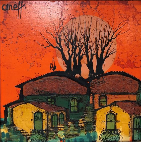 Pueblito y luna by Liny Aneff