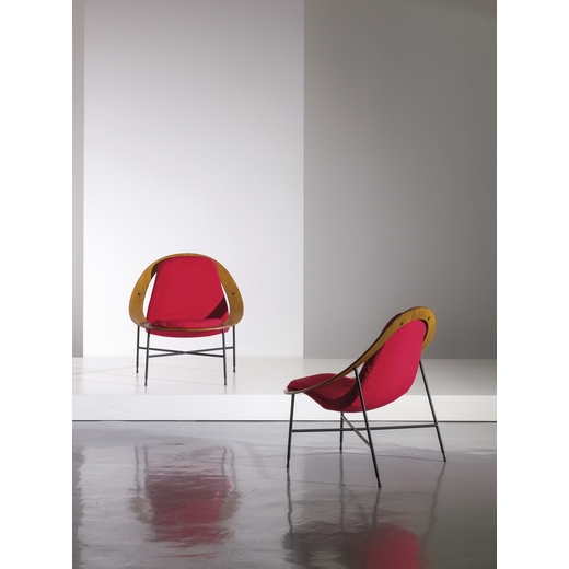 Artwork by Ico Parisi, ARMCHAIRS, Made of Painted metal, curved plywood, padded fabric