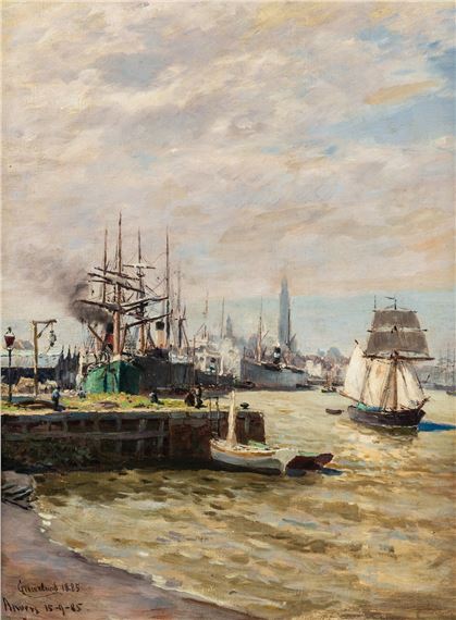 "Havneparti fra Antwerpen" by Johannes Martin Grimelund, 1885
